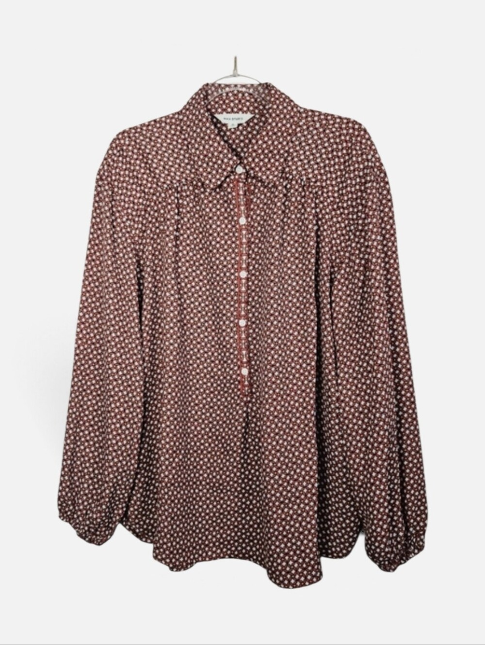 Max Studio Geometric Print Balloon Sleeve Blouse Size Medium